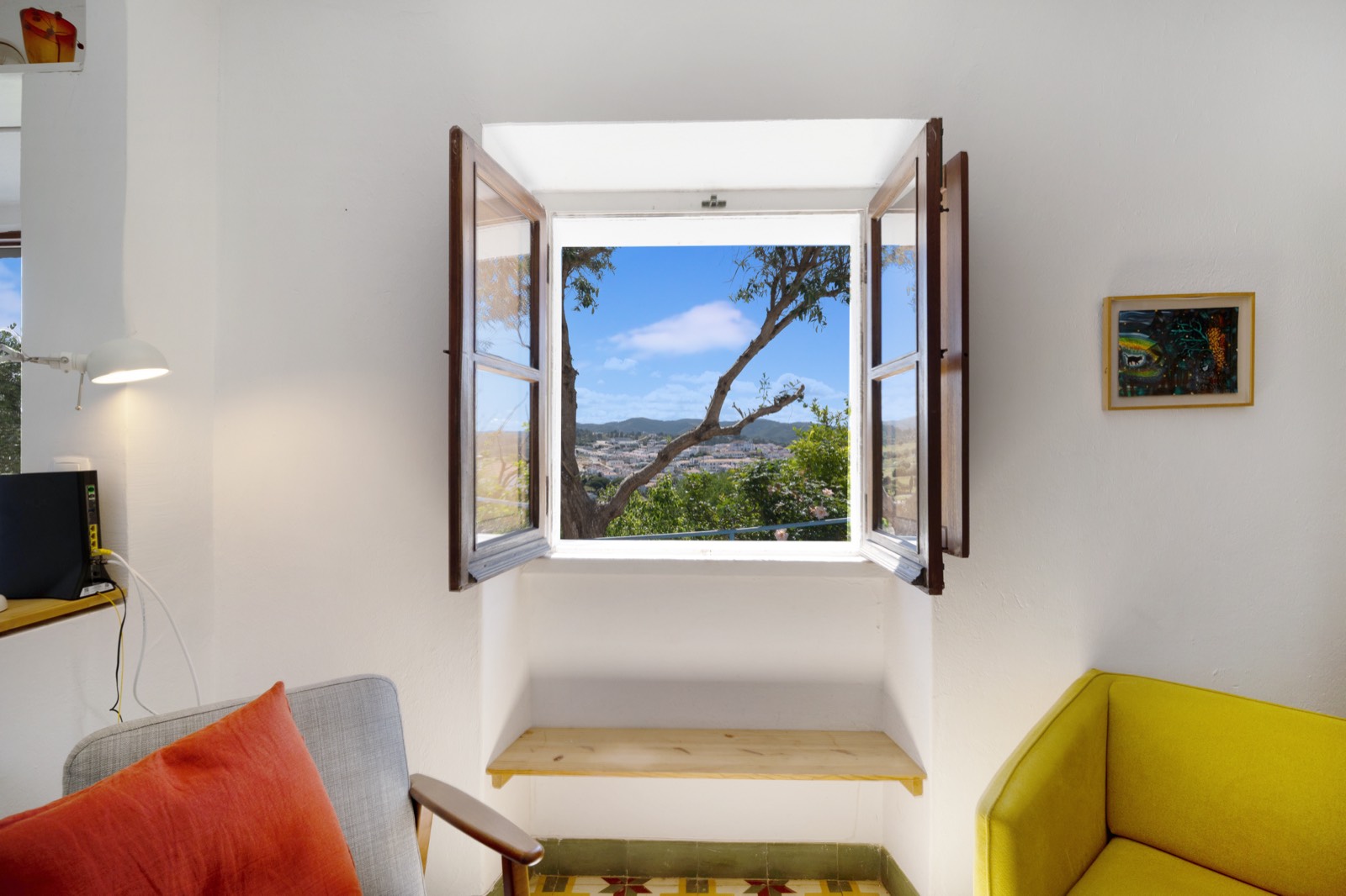 Window seat with a view over the town
